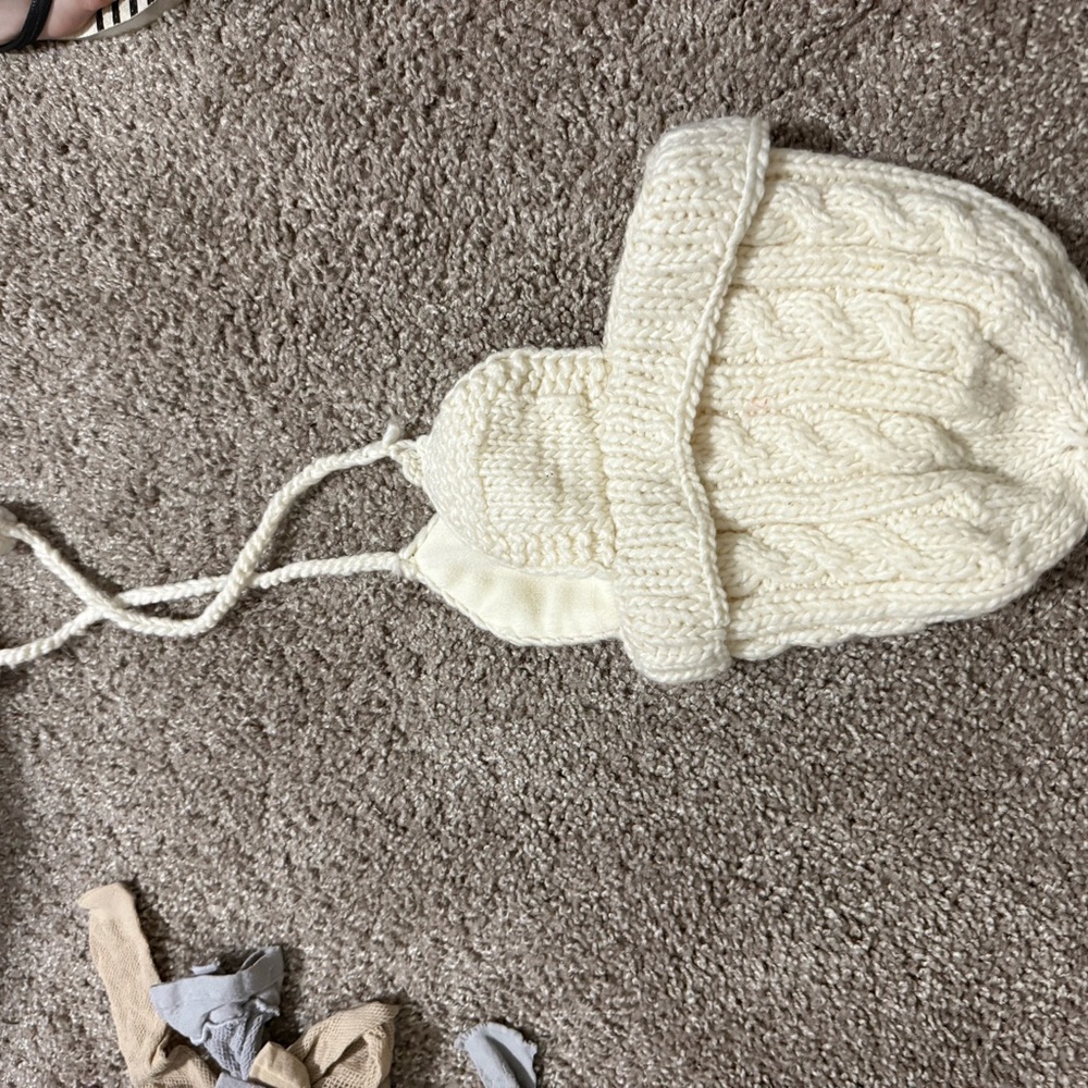 Cream Cable-Knit Hooded Poncho with Braided Ties